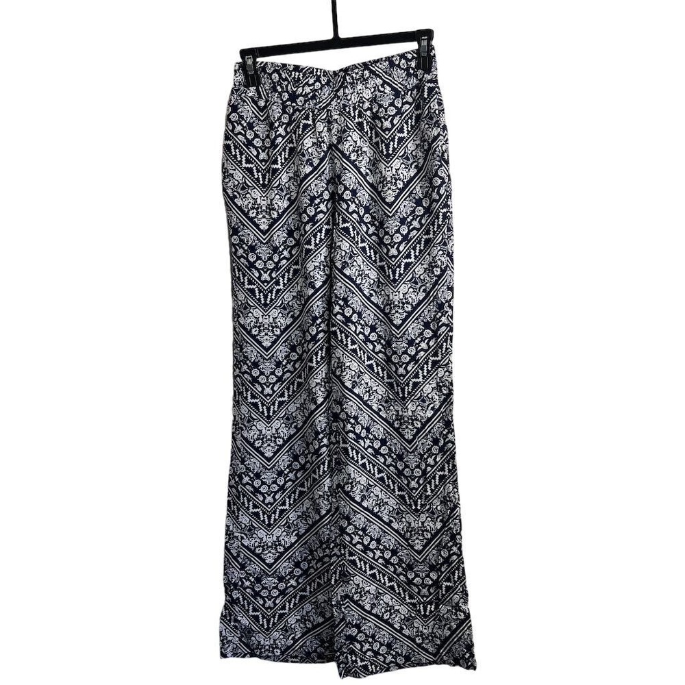 Love Tree Women's Geometric Print Flowy Bohemian Pants Size S Navy and White